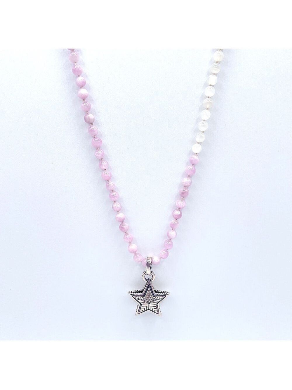 30 inches of colour blocked moonstone and purple Kunzite necklace